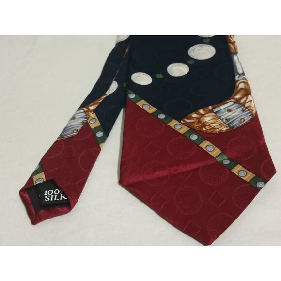 Evan Picone Sport 100% Imported Silk Made In USA Maroon Blue 18 Hole Golf Print - Picture 1 of 10